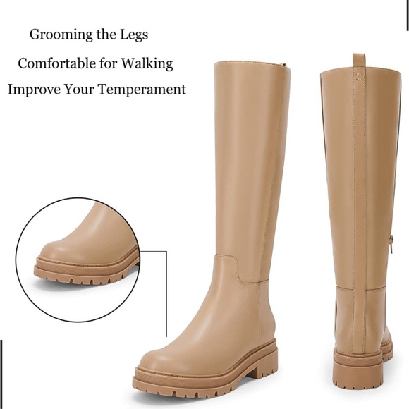 Knee High Platform Boots Chunky Block Heel Side Zipper - Picture 4 of 5